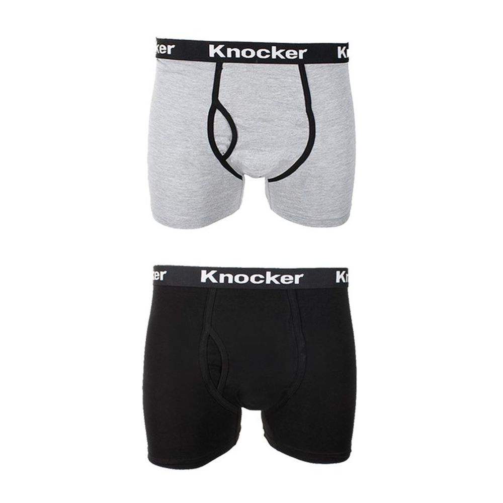 Knockers Men's 2 Pack Cotton Spandex Boxer Briefs Black Grey